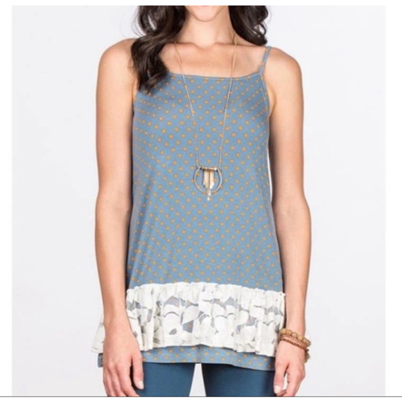 Matilda Jane Blue Polka Dot Lace Bottom Sleeveless Shirt Size XL Women’s - Picture 1 of 13